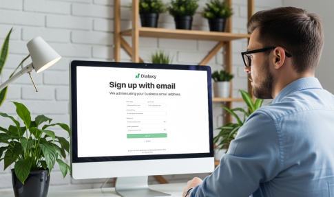 A man is getting ready to buy a virtual phone number for his business.
