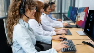  Healthcare call center receptionists interacting with customers.