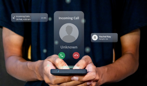 A Man in Black shirt Call logging in a mobile phone.