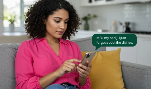 A girl using MB perfectly in a text messaging.