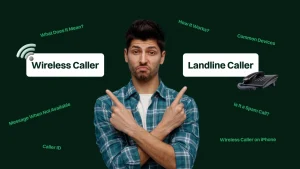 Guy presenting difference between wireless caller and landline caller.