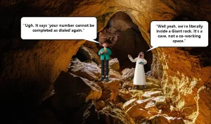 An Arabic Man Giving Humoristic reply to a man who complains about dialing problem inside cave.