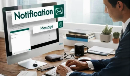 Person Writing A Business Introduction Email With Message Alerts On Screen