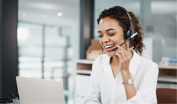 image of sales rep dealing with customer on call