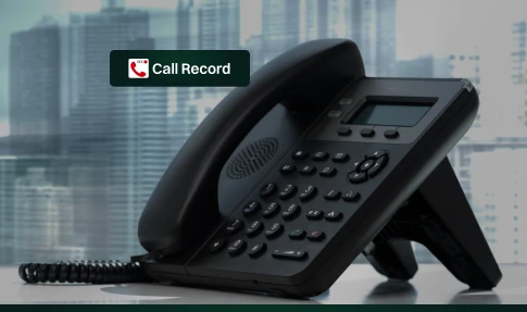 Office landline phone with "Call Record" notification, illustrating how to record phone calls on landline