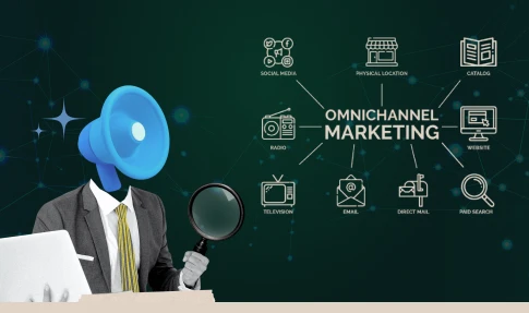 Diagram of omnichannel marketing ecosystem with synchronized data flow among various platforms.