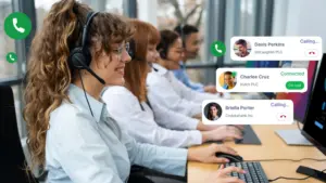 A Group of Representatives performing parallel dialing to their clients.