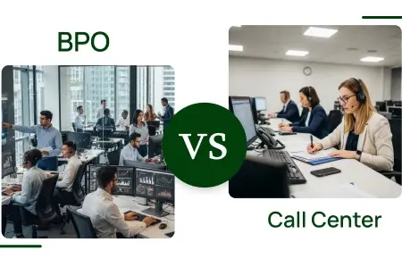 Comparison image showing a BPO vs call center