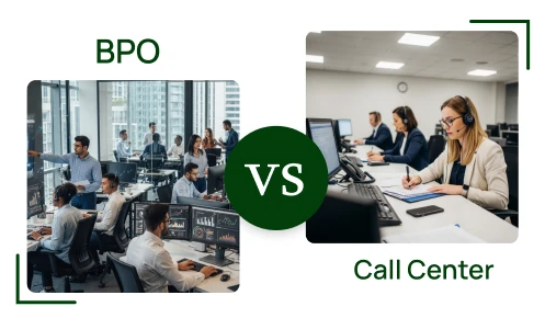 Comparison image showing a BPO vs call center