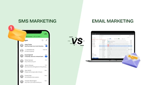 Email marketing vs SMS marketing - pictorial differentiation.