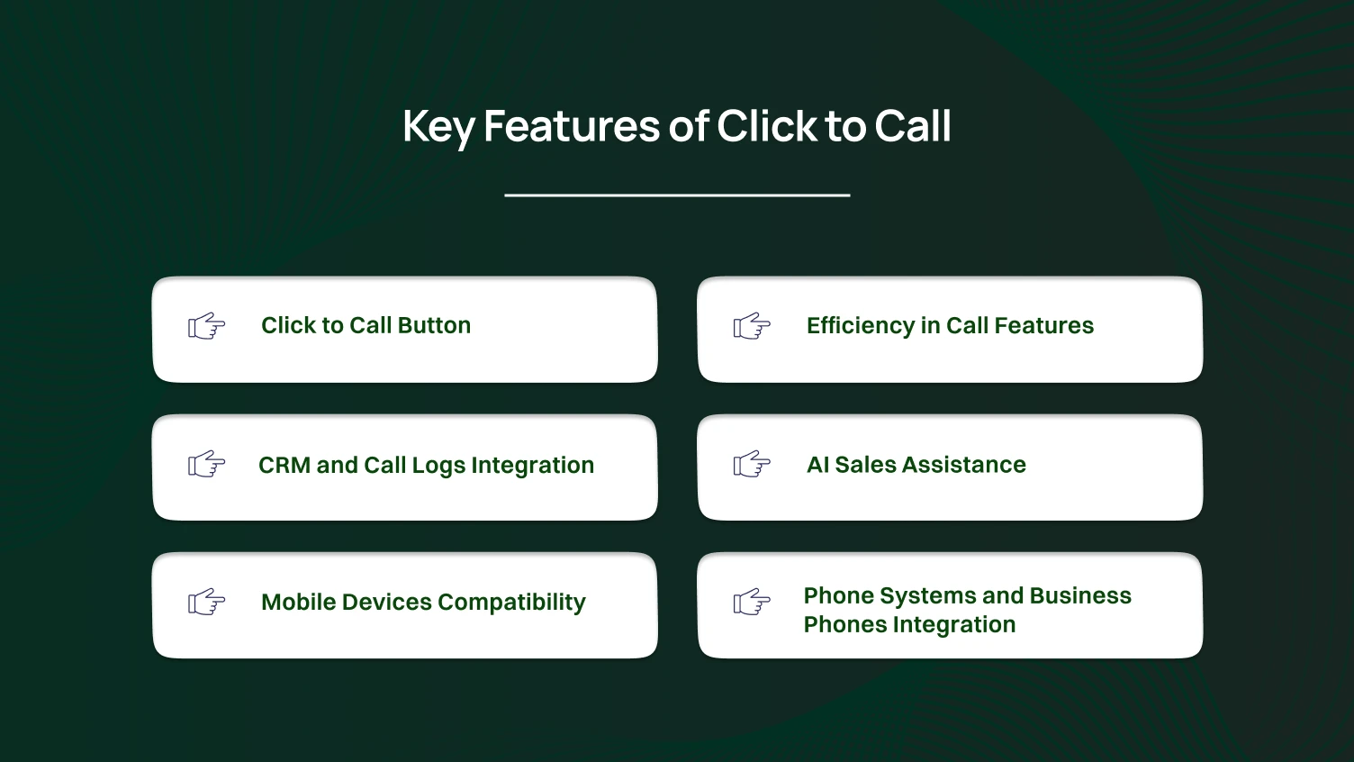 This picture provides key features of click to call.