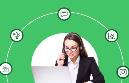 A women providing information about different omnichannel contact center.