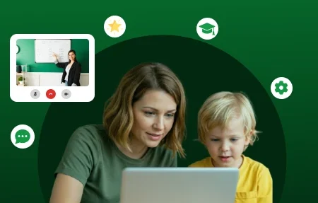 A parent and a kid in a call - representation of how voip solutions for schools can be useful.