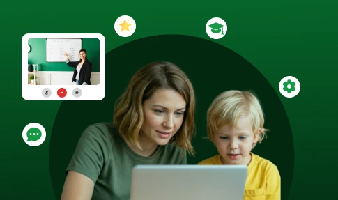 A parent and a kid in a call - representation of how voip solutions for schools can be useful.