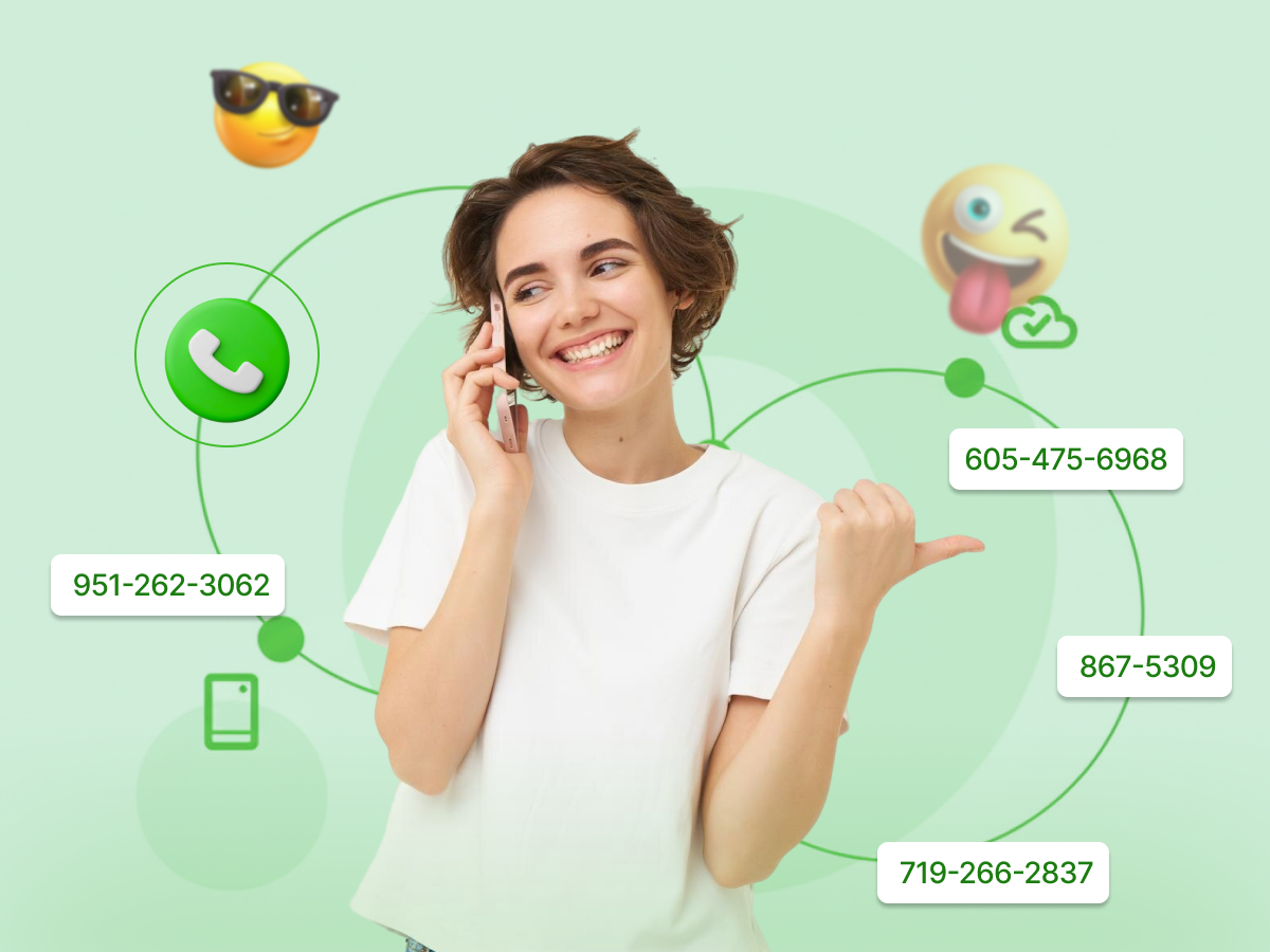 Girl enjoying calling funniest phone numbers.